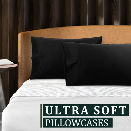Vista 7 de PiccoCasa Fundas de almohada negras tamaño Queen, fundas de almohada suaves de 100% algodón con cierre de sobre, 20 x 30 pulgadas, fundas