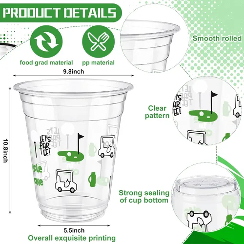 Vista 3 de Qinyoung 50 tazas de fiesta de golf, decoraciones para fiestas temáticas de golf, vasos de plástico transparente de 12 onzas, desechables