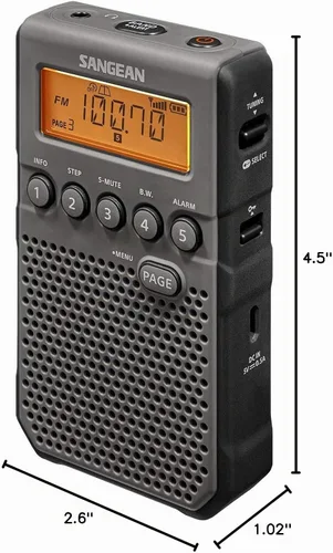 Vista 5 de Sangean DT-800BK Radio de bolsillo de alerta meteorológica AM/FM/NOAA, color negro