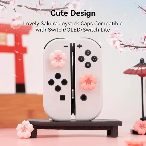 Vista 2 de GeekShare 4PCS Silicone Joystick Thumb Grip Caps, Kawaii Cherry Blossom Joystick Cover Compatible with SwitchOLEDSwitch Lite (Sakura)