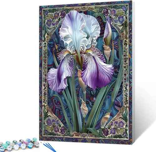 Vista 11 de Pintura de bricolaje por números Flores rosadas - Kit de pintura para adultos estilo vintage sobre lienzo