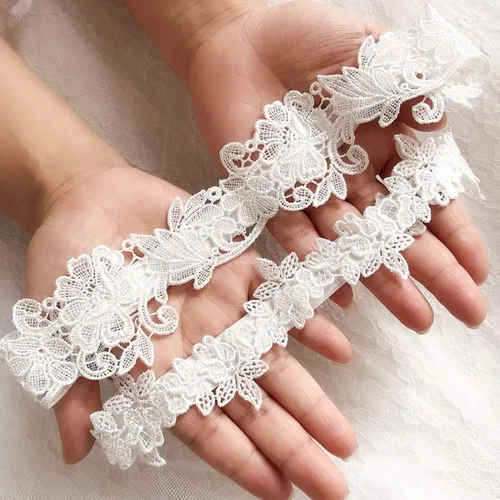 Vista 7 de Holibanna 1 par de ligas nupciales flor muslo cinturones encaje pierna anillo floral banda para la pierna para boda fiesta