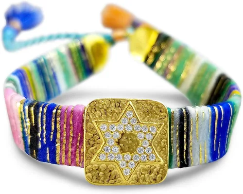 Vista 26 de Alef Bet by Paula Macrame Friendship Bracelet in Shades of Blue with Gold-plated Jewish Star of David Charm