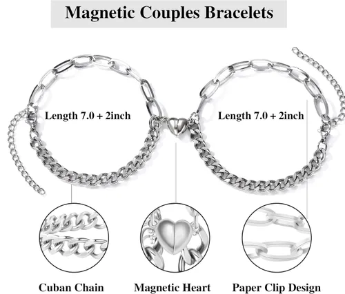 Vista 2 de GIEIWIW Magnetic Couple Bracelet Set Friendship Couple Long Distance Bracelet Gold Bracelet Women Men for Graduation Valentine's Day Father's Day