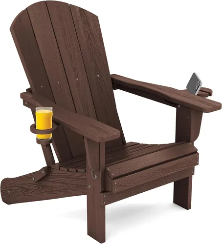 Vista 38 de SERWALL Silla Adirondack plegable, Silla Adirondack HDPE con textura de madera - gris Compuesto de HDPE, impermeable, grano de madera, taza