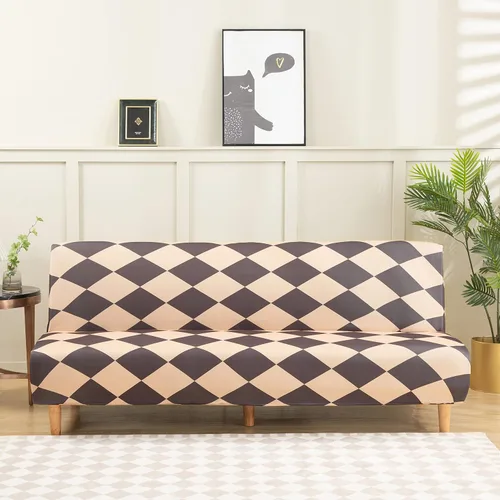 Vista 27 de LiveGo Fundas para futón sin brazos, funda elástica plegable para sofá cama con parte inferior elástica, funda de sofá ajustable estampada, Negro