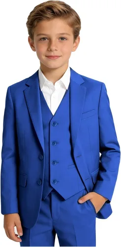 Vista 7 de Trajes para niños, traje de portador de anillos, chaleco formal y pantalones para niño, conjunto de trajes de boda Azul bebé