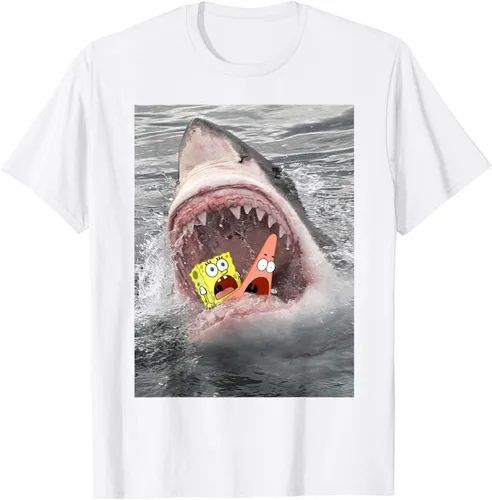 Vista 18 de Camiseta divertida de Bob Esponja con diseño de tiburón y ataque de tiburón para hombres y mujeres Negro