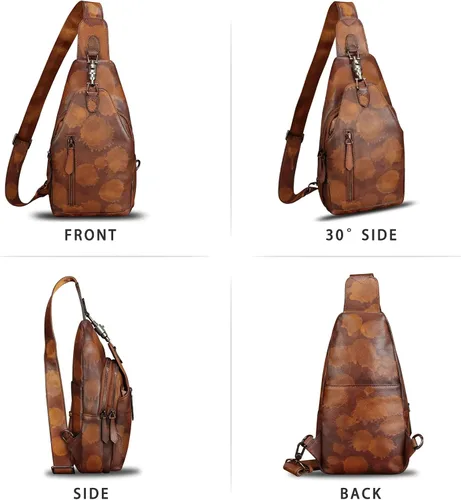 Vista 4 de Bolso bandolera de cuero genuino para mujeres y hombres, estilo vintage, hecho a mano, de cuero, bolso cruzado de moda