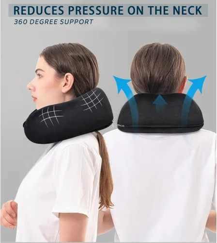 Vista 3 de Almohada de cuello de espuma viscoelástica para el cuello de avión con funda de terciopelo, almohada suave de avión para dormir, almohada de viaje