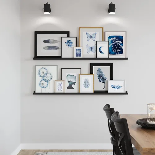 Vista 8 de Wallniture Denver - Juego de 2 repisas para fotos de 60 pulgadas para decoración de sala de estar, estantes flotantes largos negros para comedor