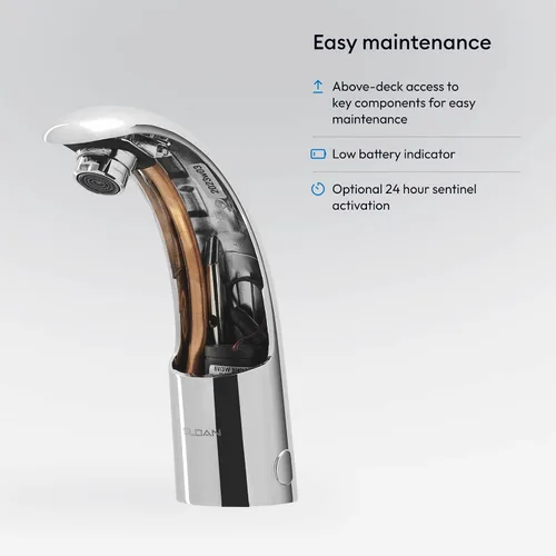 Vista 2 de Sloan Optima EAF-150-ISM 3335177 - Grifo sin contacto activado por sensor de grado comercial con accesorios de montaje, 0.5 GPM, montado