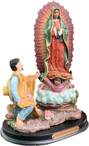 Vista 2 de Figura religiosa de Nuestra Señora de Guadalupe con San Juan Diego de 12 pulgadas de alto