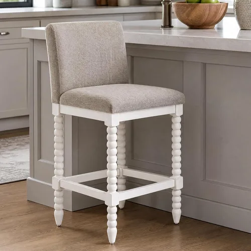 Vista 15 de DUHOME Taburete de mostrador de husillo con asiento acolchado de resorte, taburetes de bar de madera de granja de 26 pulgadas de altura de Negro/Azul