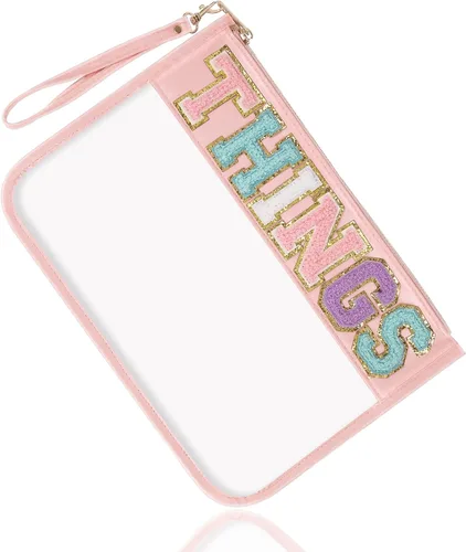 Vista 19 de Regalos de Apreciación para Profesores TEACH Bolso de Maquillaje de Chenilla con Letras, Bolso Transparente de PVC con Monograma y Cremallera