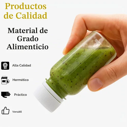 Vista 3 de ZENFUN 48 botellas pequeñas de plástico transparente de 2 onzas con tapa, botellas de jengibre con tapa, botella vacía para jugo, líquidos, whisky