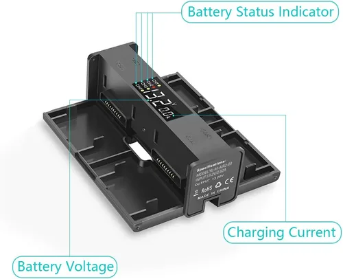 Vista 4 de Hanatora Pantalla Digital 4 en 1 Hub de Carga de Batería Plegable para DJI Air 2S, Mavic Air 2 Drone, Cargador Múltiple en Accesorios de Carga