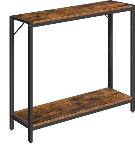 Vista 9 de MAHANCRIS Mesa consola, mesa de entrada de 2 niveles, detrás de la mesa del sofá, estilo industrial, resistente y estable, para sala de estar
