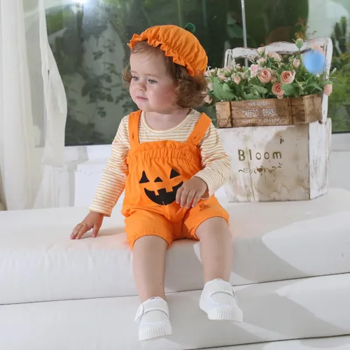 Vista 2 de Traje de Acción de Gracias para bebé niño y niña, traje de 1er Acción de Gracias, traje con tirantes de calabaza