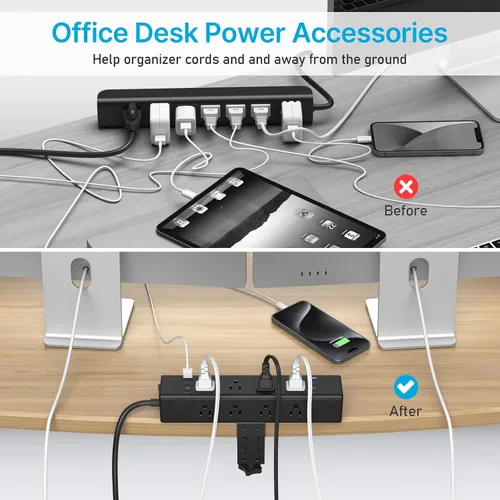 Vista 6 de CCCEI Estación de Enchufes de Escritorio Puerto USB C de 20W. Regleta de Enchufes con Abrazadera de Escritorio de 12 Tomas Protector contra