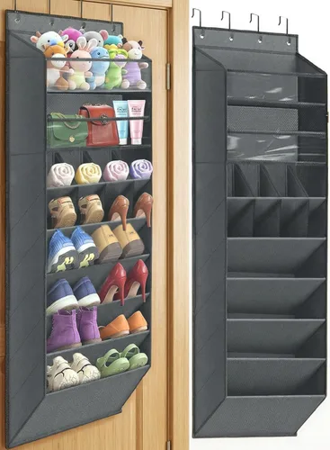 Vista 9 de Organizador de almacenamiento de zapatos sobre la puerta, zapatero colgante de 8 niveles detrás de la puerta con 6 bolsillos grandes y profundos, 8