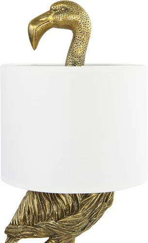 Vista 5 de Creative Co-Op Lámpara de mesa de resina flamenco con pantalla de lino, acabado dorado, 32 pulgadas