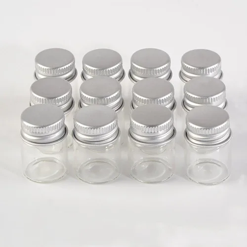 Vista 6 de Mini botellas de vidrio de 0.2 fl oz con tapa de aluminio vacías pequeñas botellas de deseos frascos de vidrio 24 piezas (24, 0.2 fl oz)
