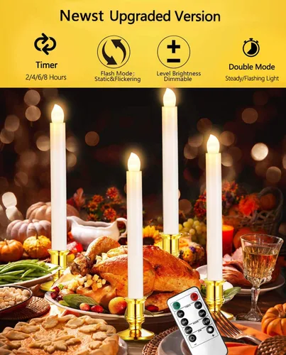 Vista 2 de YAUNGEL Velas de Navidad para ventana, paquete de 6 velas cónicas sin llama a pilas para ventanas con temporizador remoto, luces eléctricas