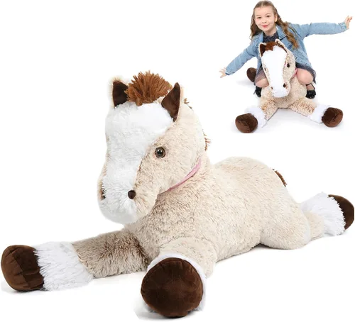 Vista 24 de Tezituor Animales de peluche gigantes de caballo negro de 47 pulgadas, poni de peluche grande realista de 4 pies para niños y niñas, almohada