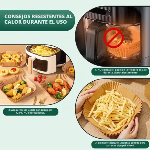 Vista 3 de Forros desechables para freidora de aire, 150 piezas de papel pergamino antiadherente, forros desechables para freidora de aire de 5 a 8 cuartos