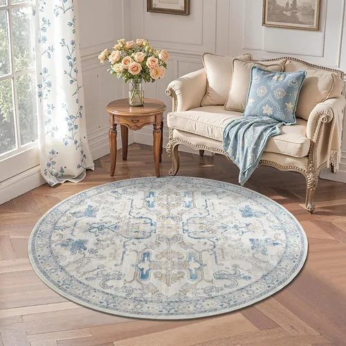 Vista 382 de jinchan Lima - Alfombra simétrica floral geométrica lavable, alfombra de entrada de medio círculo de 2 x 3, alfombra de media luna, suave y Azul