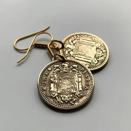 Vista 3 de Spain España 1 Peseta Spanish coin earrings escudo Español Madrid Barcelona Sevilla Málaga Córdoba Valencia Granada Zaragoza Toledo Cadiz Bilbao