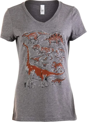 Vista 8 de Dinosaur Species Camiseta con cuello en V para fiesta de cumpleaños de Dino Mom para mujer