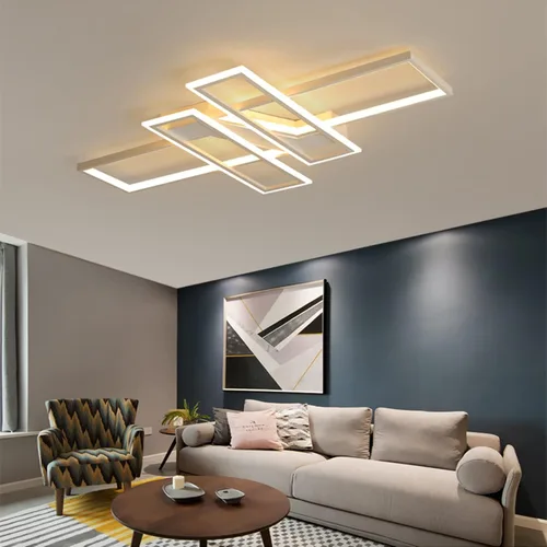 Vista 10 de SMG Moderna lámpara de techo LED para dormitorio, lámpara LED regulable de 35 pulgadas, lámpara de techo de diseño cuadrado de montaje empotrado