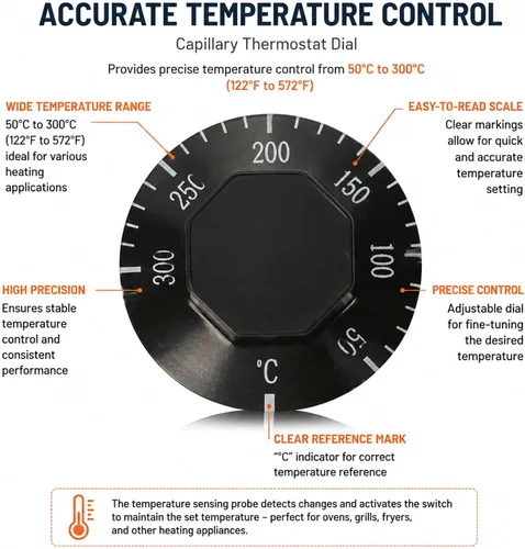 Vista 5 de tooloflife - 2 interruptores de control de temperatura AC 250V 16A 122-572 °F, interruptor de termostato capilar universal, control de temperatura