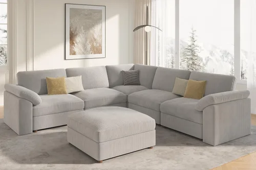 Vista 38 de EASE MOOSE Sofá modular verde seccional de gran tamaño en forma de L Pana verde