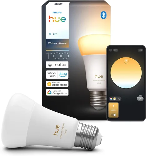 Vista 8 de [Usado] Philips Hue Bombilla LED inteligente A21 de 100 W, luz blanca cálida suave, 1 paquete, 160 lúmenes, E26, interior, control con aplicación