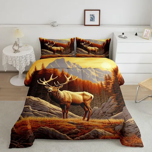 Vista 18 de Erosebridal Juego de edredón rústico de ciervos para niños, adolescentes y adultos, juego de ropa de cama tamaño individual con temática de caza