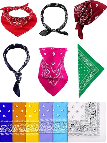 Vista 2 de Blulu Paquete de 12 bandanas unisex de cachemira a granel, bandanas de vaquero para la cabeza, bufanda, pulsera para hombres y mujeres, despedida