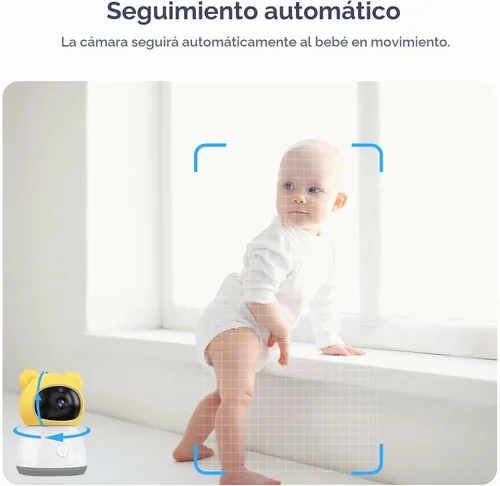 Vista 7 de Monitor de bebé con cámara y audio, cámara inteligente HD 2K para bebé, pantalla WiFi de 5 pulgadas, visión nocturna, sensor de humedad