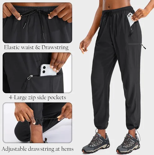 Vista 4 de SANTINY Pantalones cargo de senderismo para mujer ligeros de secado rápido para exteriores para campamento atléticos UPF 50 bolsillos con cremallera