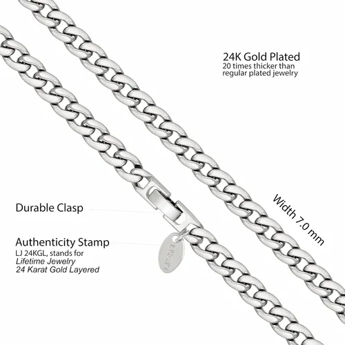 Vista 4 de LIFETIME JEWELRY Collar de cadena de eslabones cubanos pulidos de 0.276in para mujeres y hombres, chapado en oro de 24 quilates, Chapado en oro, No