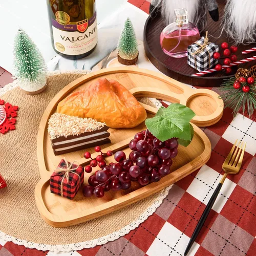 Vista 3 de AWIZOM Bandeja de madera para servir con sombrero de Navidad, plato de bambú con forma de sombrero de Papá Noel, tablero de madera para aperitivos