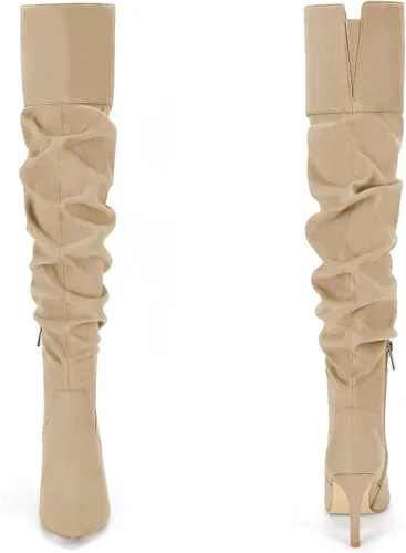 Vista 4 de Coutgo Botas por encima de la rodilla para mujer, muslo, punta alta, puntiaguda, holgadas, tacón alto, largo, sexy, zapatos de otoño