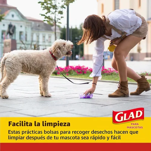 Vista 4 de Bolsas perfumadas para residuos de Glad para mascotas, bolsas de recogida de caca de mascotas resistentes a roturas con protección contra fugas