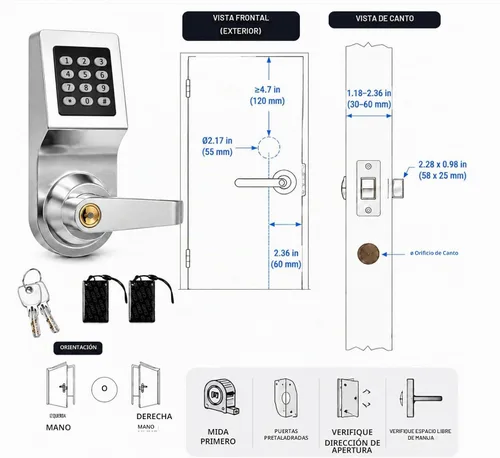 Vista 6 de Hicarer Paquete de 1 cerradura de puerta con teclado comercial con asa Plateado