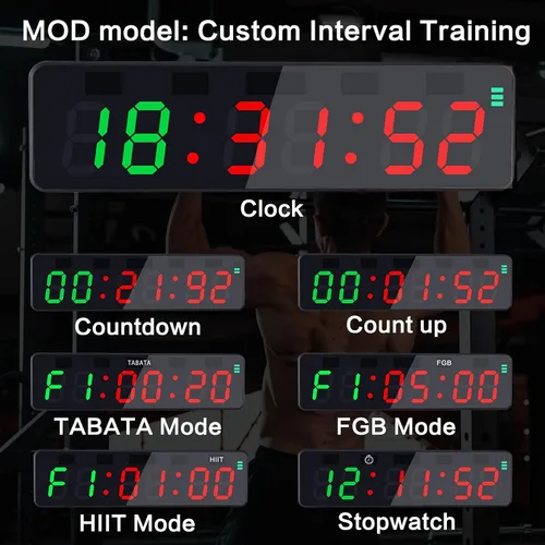 Vista 3 de PELLOR Reloj portátil con temporizador de gimnasio, temporizador de intervalos de entrenamiento con potente imán y llave de acceso directo
