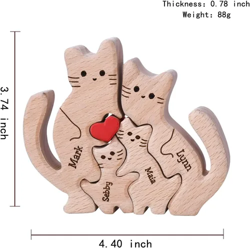 Vista 5 de Rompecabezas de madera personalizado con nombres familiares de 2 a 8, rompecabezas de madera de gato, rompecabezas de madera personalizable