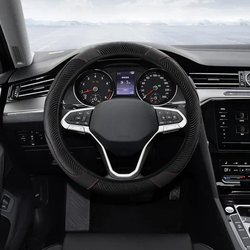 Vista 18 de Funda para Volante de Automóvil, Protector de Volante, Universal 14.5-15 Pulgadas Cuero de Microfibra Transpirable Fundas para Volante de Auto