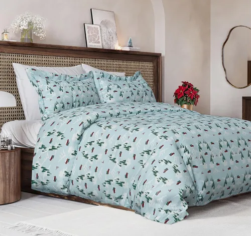 Vista 10 de Juego de funda de edredón de Navidad tamaño individual, funda de edredón extra suave con 1 funda de almohada, ropa de cama navideña con cierres